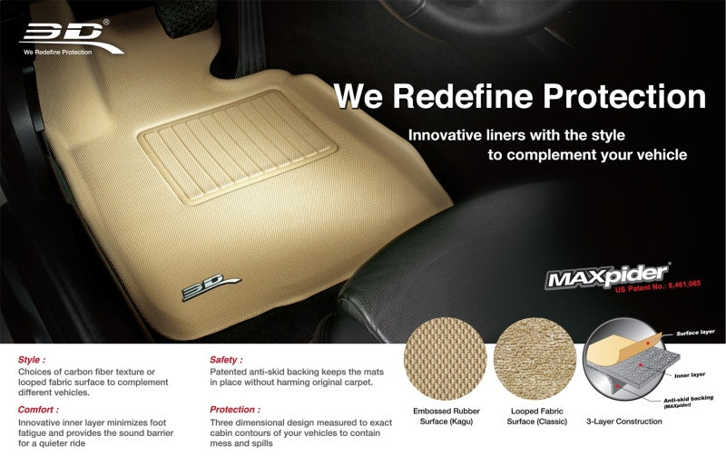3D MAXpider 07-10 Hyundai Elantra (Sedan) Classic 2nd Row Floormat - Tan